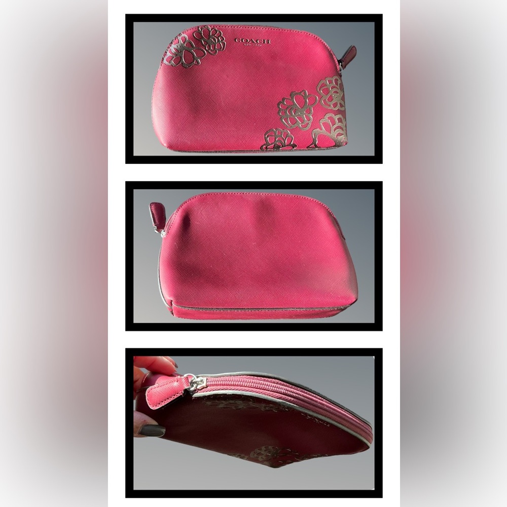 Coach Burgundy and Silver Floral Cosmetic Bag - Picture 2 of 6